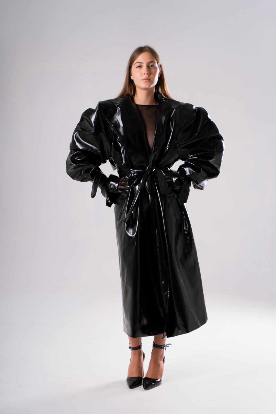 Black Latex Trench Coat