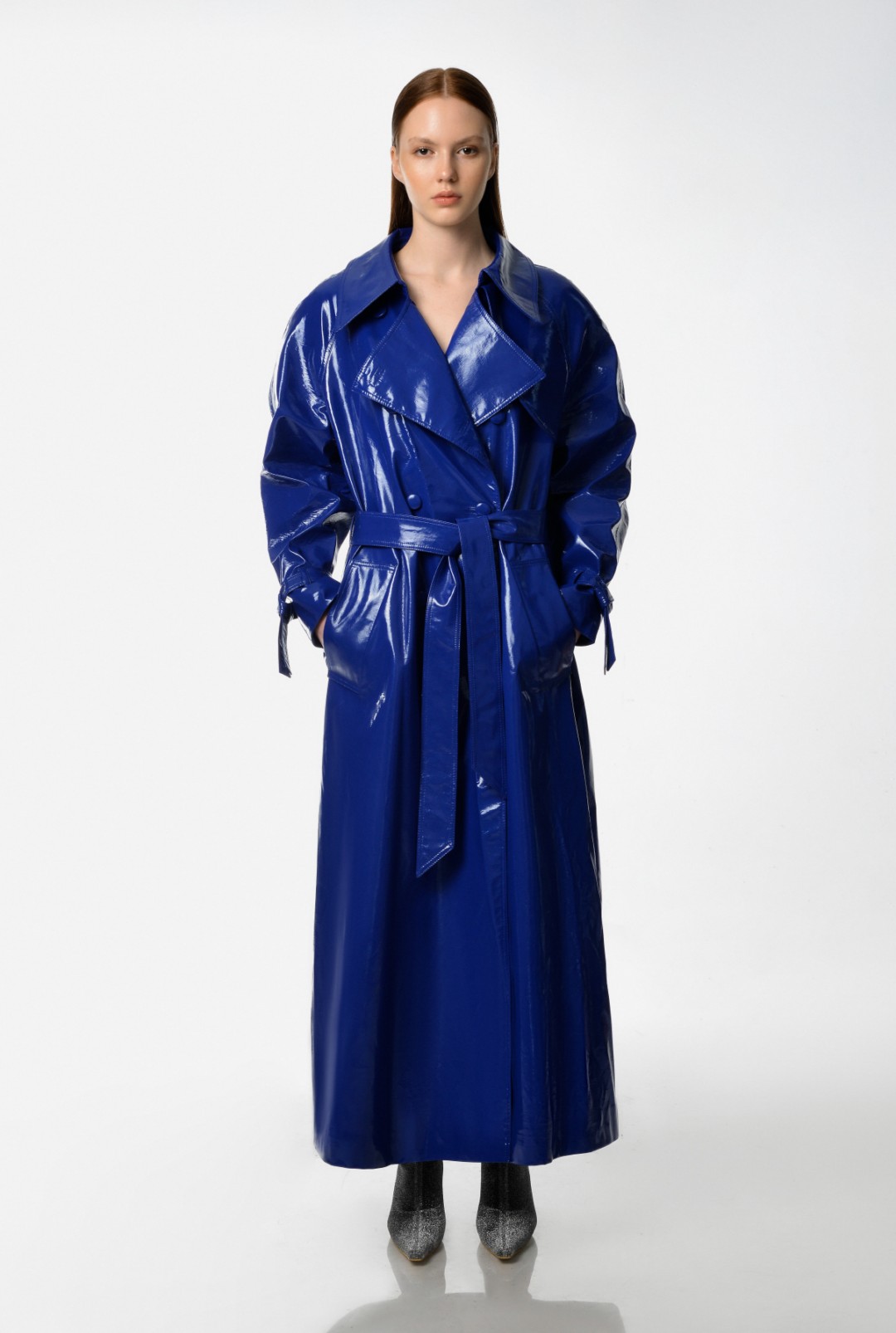 Faux leather trench coat